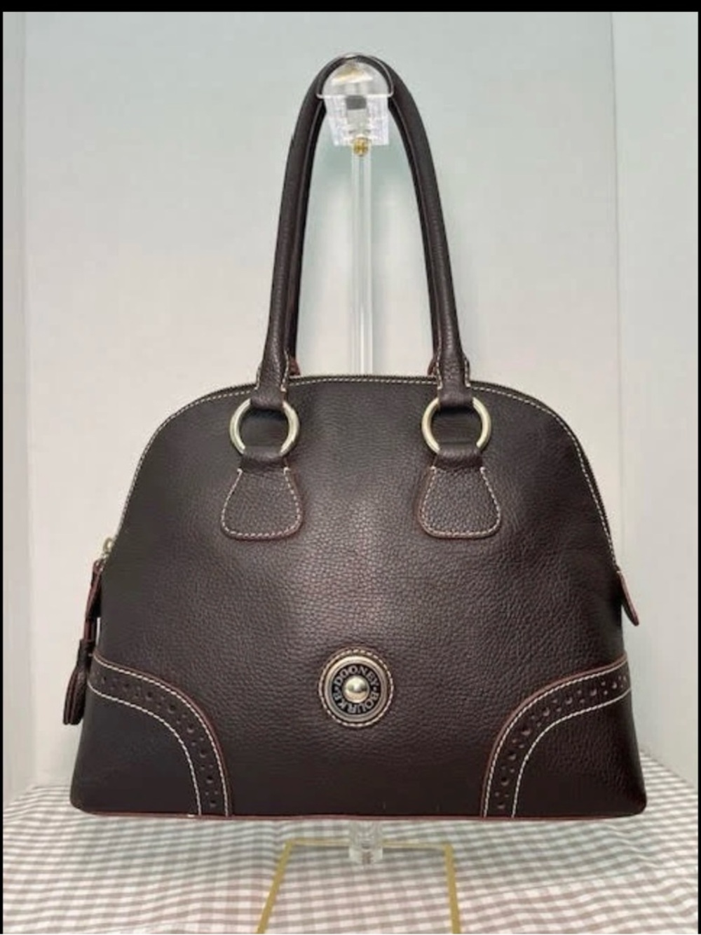 Dooney and Bourke Medium Domed Satchel in pebbled leather T'moro Brown.